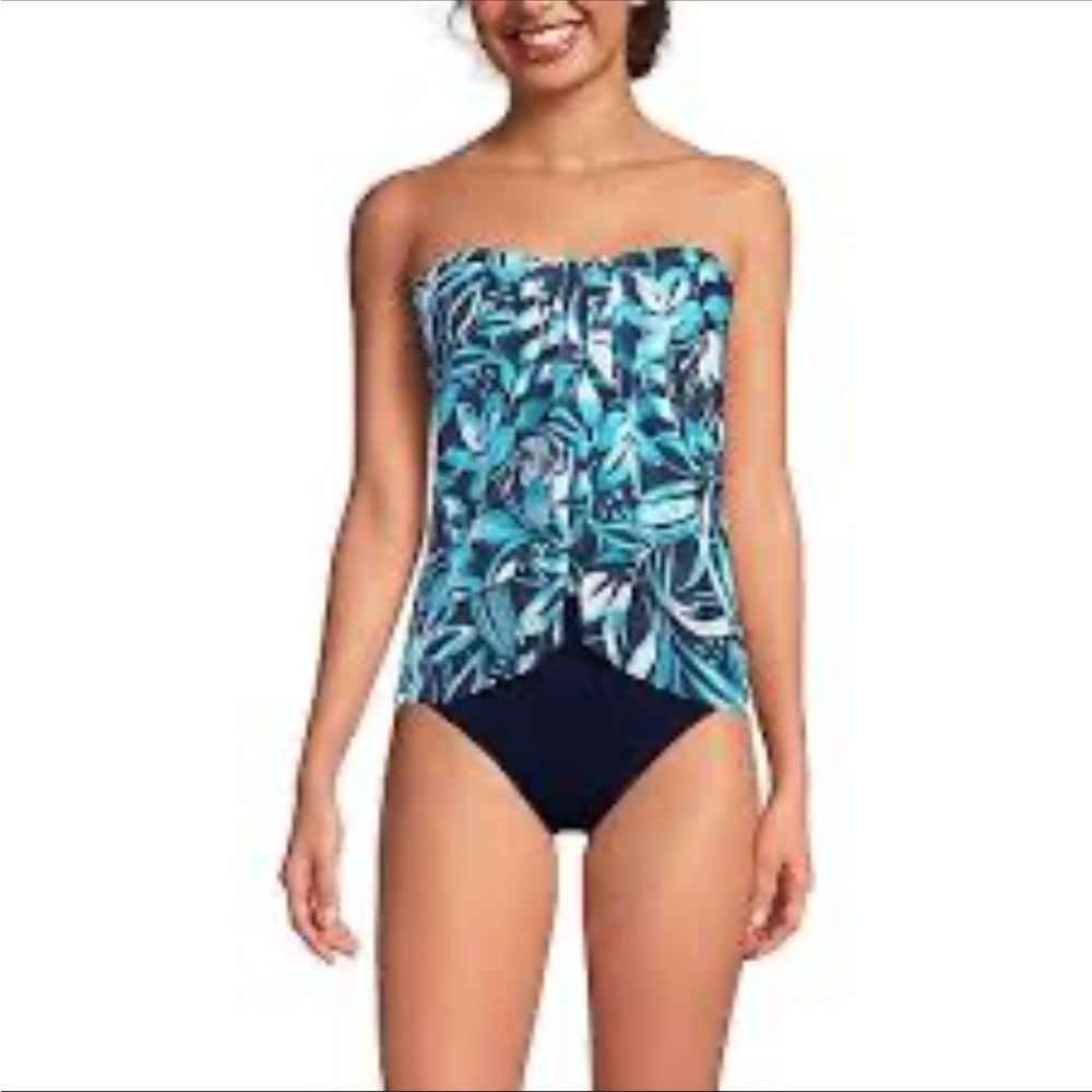 Land’s End | NWT One Piece Fauxini Tropical Mesh Bandeau Swimsuit, size 14‎